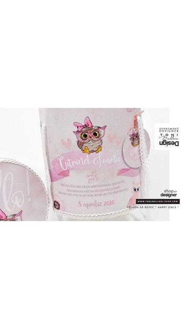 Trusou de botez brodat cu bufnite si anemone pentru fete, Bufnita Petrecareata 21